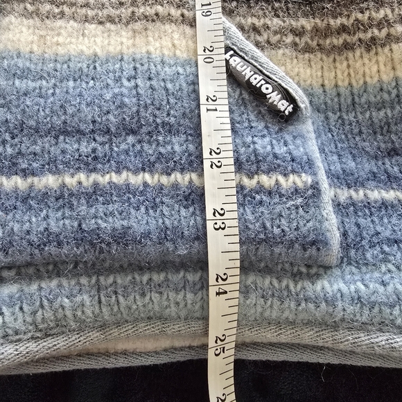 Laundromat Striped Hooded Jacket with Blue and Brown Tones 100% Wool Heavy Knit - Picture 14 of 16